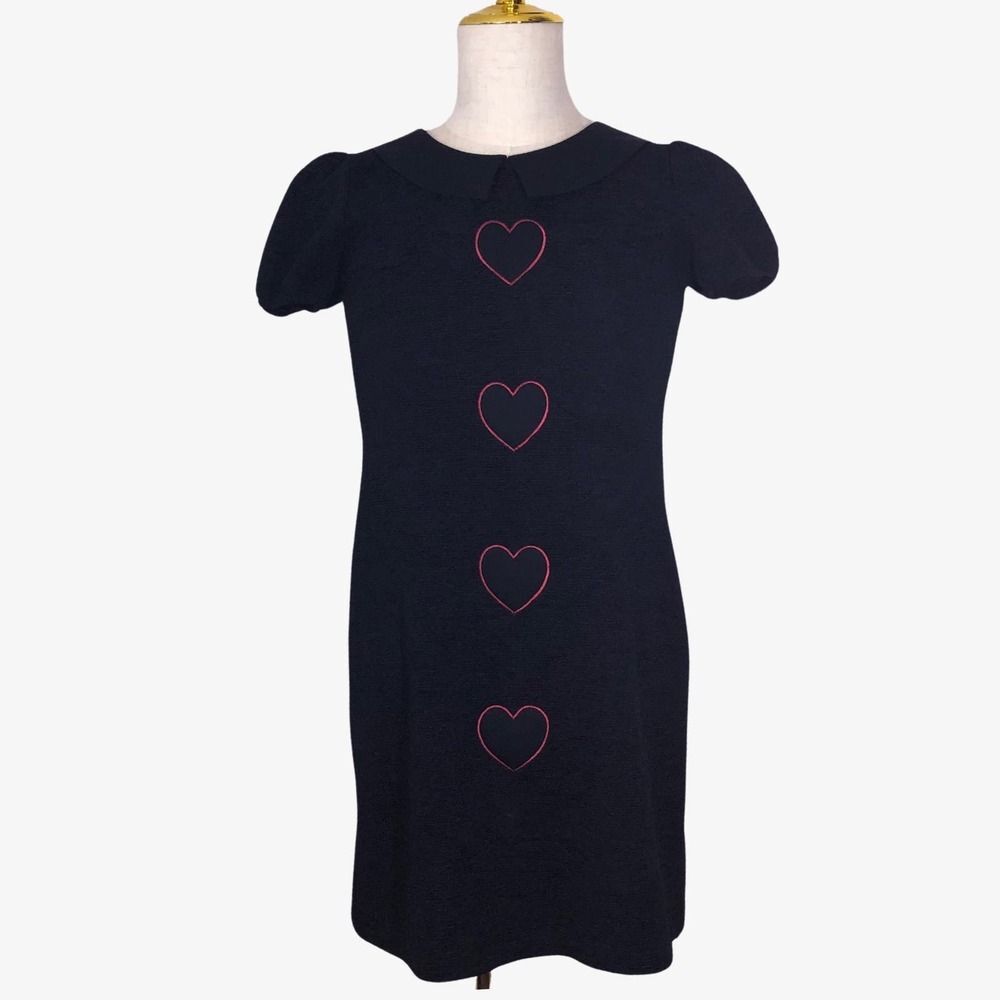 Lafilazzi Dress 40 Italian Styled Hearts Peter Pan Collar Puff Sleeves Sheath